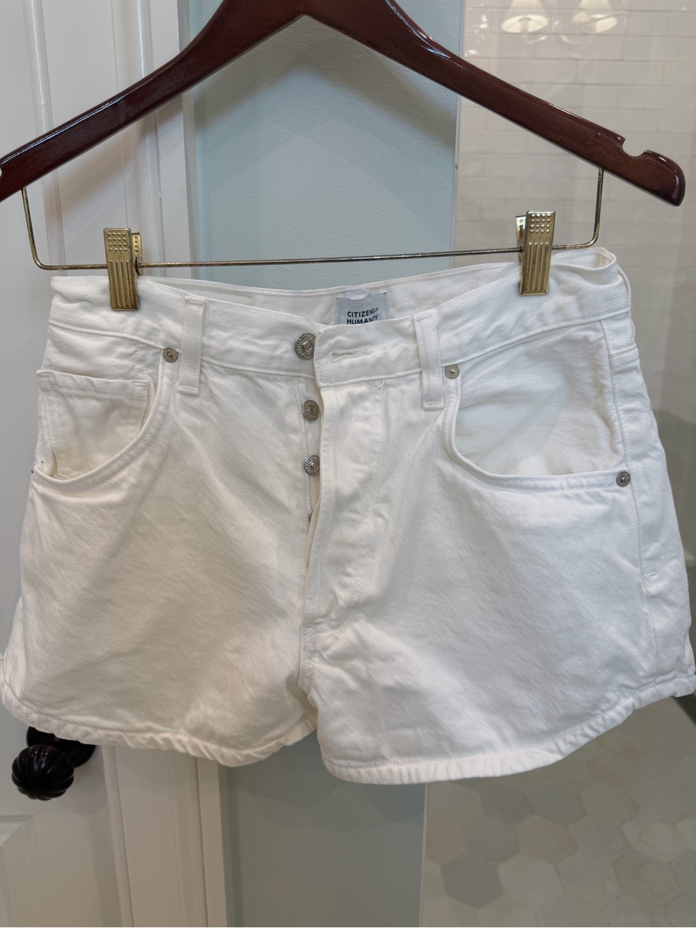 Citizens Of Humanity White Abita High-Rise Button-Front Denim Shorts